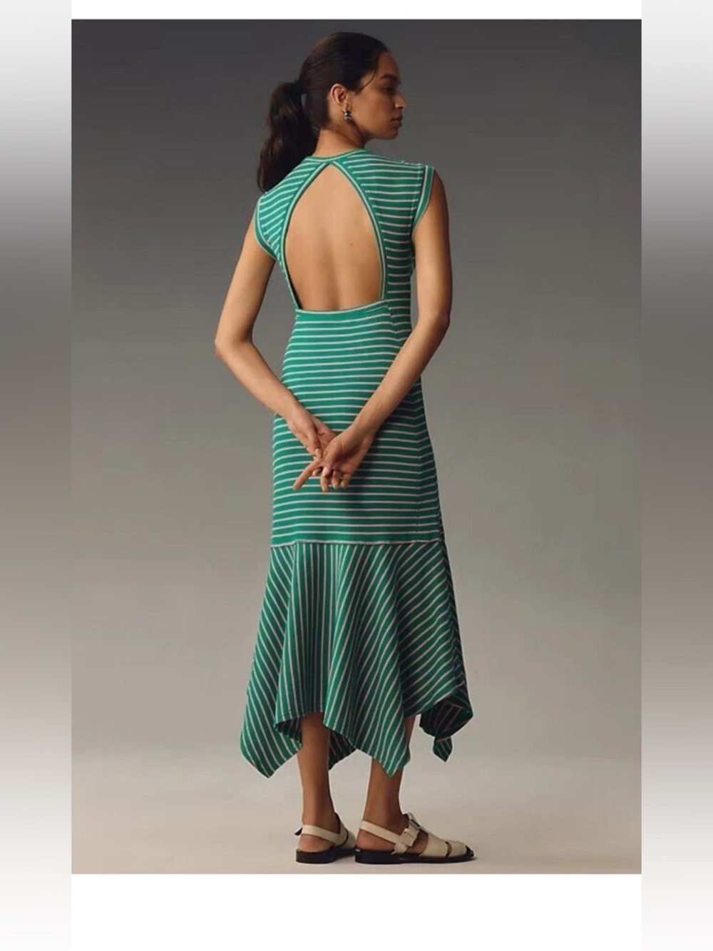 Cupshe Green & Pink Striped High-Low Midi Dress - Picture 2 of 6